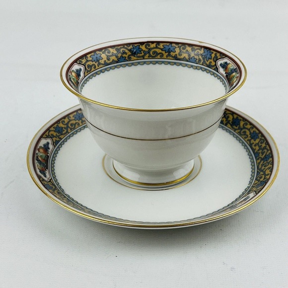 Thomas Bavaria Harvest Footed Cup & Saucer Set Fruit Blue Scroll Gold Rim - Picture 2 of 15